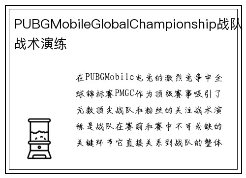PUBGMobileGlobalChampionship战队战术演练