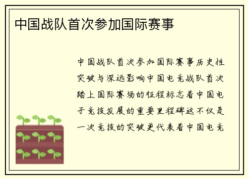 中国战队首次参加国际赛事