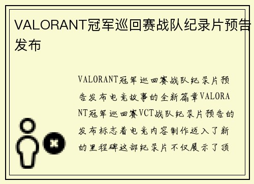 VALORANT冠军巡回赛战队纪录片预告发布