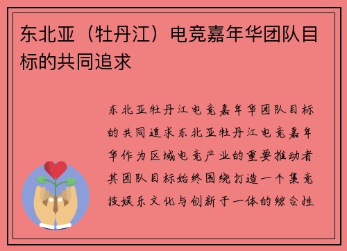 东北亚（牡丹江）电竞嘉年华团队目标的共同追求