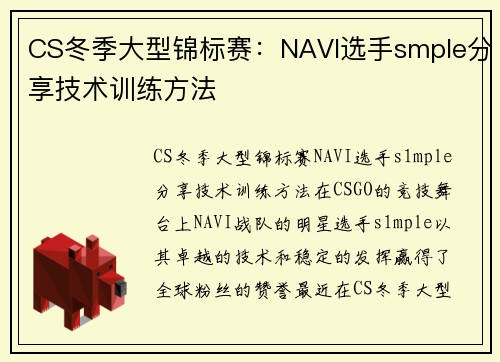CS冬季大型锦标赛：NAVI选手smple分享技术训练方法